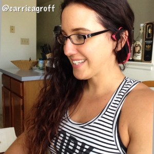 Trekz Titanium Pink Headphones while working on computer | Healthy, Fit & Barefoot!